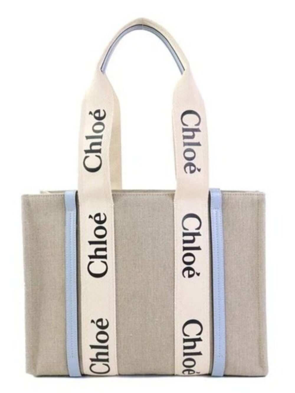 Auth Chloe Woody Tote Medium Tote Bag Beige/Light Blue Canvas/Leather - h32437k